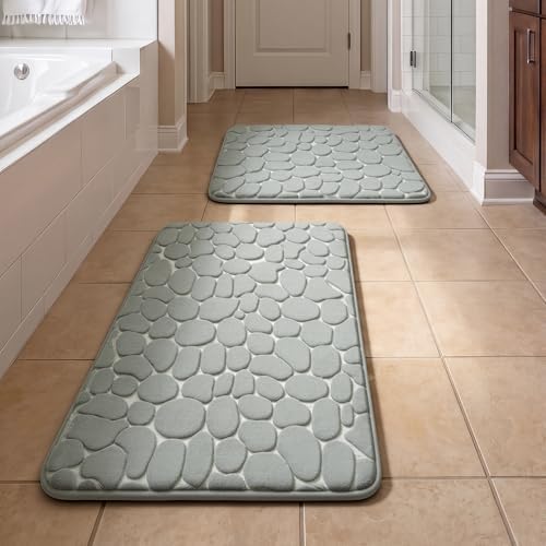 YIHOUSE Bathroom Rugs Mat Set, Memory Foam Bath Mat 2 Piece Gray