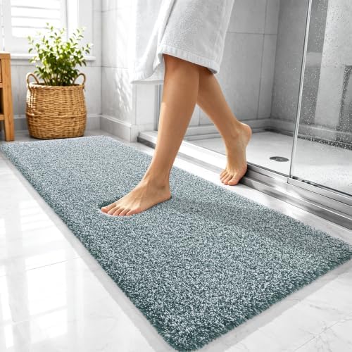 OLANLY Microfiber Soft Bathroom Rugs Mats 47x20, Blackish Green and White