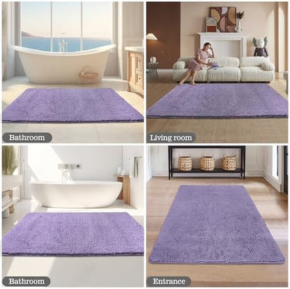 Yeaban Chenille Lavender Bathroom Rug 40"x60",Non-Slip Rubber Backing