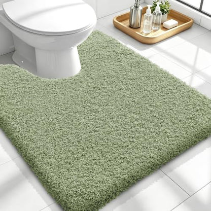 OLANLY Microfiber Soft Bathroom Toilet Rugs U-Shaped, 24x20, Sage Green