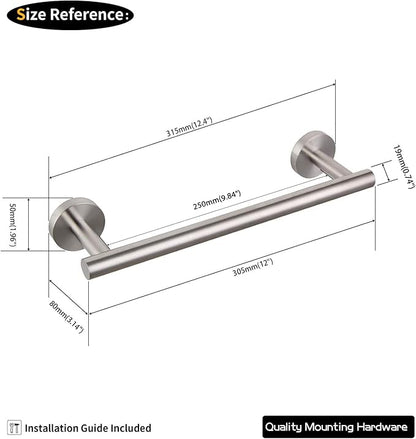 GERZ Contemporary 12-Inch Towel Bar Bath Hand Towel Holder Brushed Stainless Steel Wall Mounted Bathroom Organizer Brushed AG1101C30.5-LS