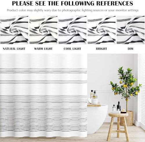 jinchan No Hooks Needed Black and White Shower Curtain Modern Striped Waterproof Fabric Shower Curtains for Bathroom Hotel Spa 70x72 Inch