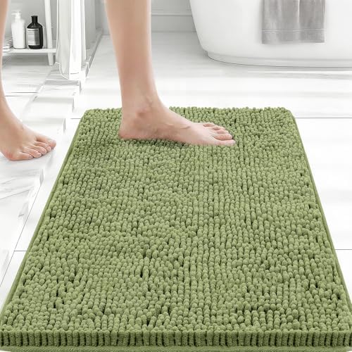 Bcoimo Small Bath Rug Mat,Sage Chenille High Absorbent Bathroom Floor Mats