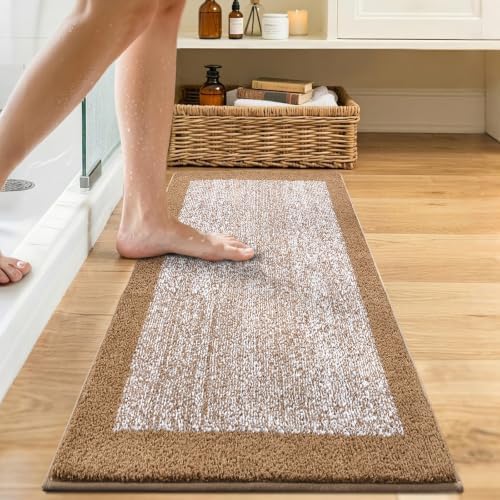48x17 Long Bathroom Rugs Non Slip Washable, Soft Absorbent Bath Mat Coffee