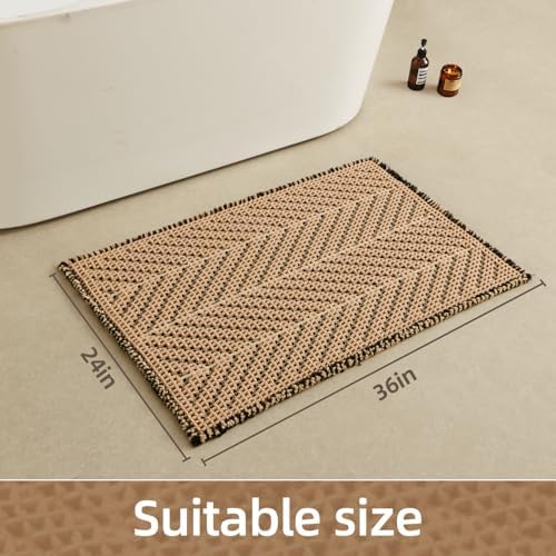 Sunfly Waffle Bath Mat, Boho Bathroom Rugs Non Slip Washable Super Absorbent Quick Dry Bath Mat Farmhouse Bathroom Decor, 24"x36" Black &Khaki