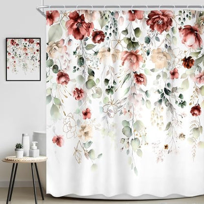 Spring Yellow Pink Floral Rustic Watercolor Bathroom Shower Curtain Set