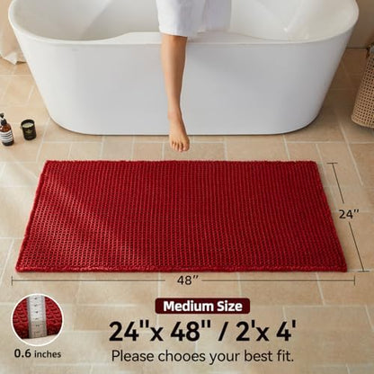 Triohero Waffle Bath Mat, Boho Bathroom Rugs Non Slip, 24x48 Burgundy