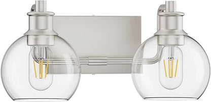 Tipace 2 Light Wall Scone Vintage Vanity Light Fixtures Brushed Nickel Wall Light for Bathroom Lights Over Mirror with Globe Glass Shade Light Fixtures (Exclude Bulb)