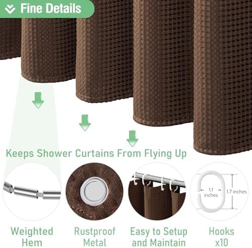 Dynamene Stall Waffle Shower Curtain 256 GSM Heavy Fabric 54x72 Brown