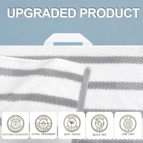 VOOVA & MOVAS Stripe 3PC Towel Set, 100% Cotton, Grey