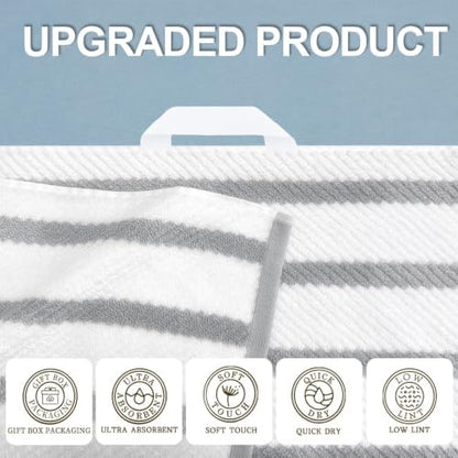 VOOVA & MOVAS Stripe 3PC Towel Set, 100% Cotton, Grey