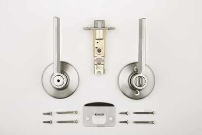 Kwikset 93001-903 300LRL 15 6AL RCS Ladera Privacy Door Handle Lever with Modern Slim Square Design for Bedroom or Bathroom, Satin Nickel (Pack of 2)