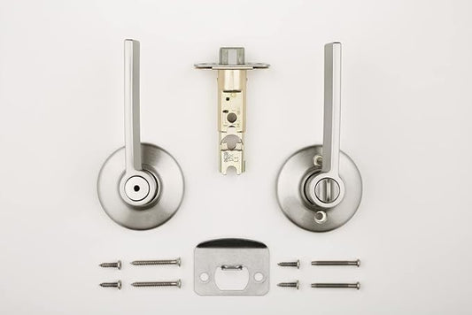 Kwikset 93001-903 300LRL 15 6AL RCS Ladera Privacy Door Handle Lever with Modern Slim Square Design for Bedroom or Bathroom, Satin Nickel (Pack of 2)