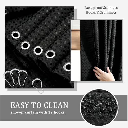 CERBIOR Bamboo Bathroom Accessory Set with Shower Curtain,Black,20PCS