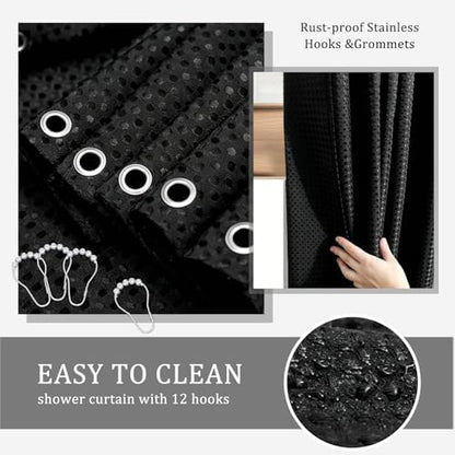CERBIOR Bamboo Bathroom Accessory Set with Shower Curtain,Black,20PCS
