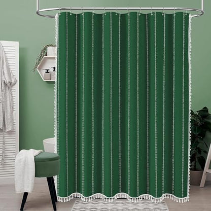 BTTN 72x78 Long Farmhouse Linen Heavy Duty Shower Curtain, Emerald Green