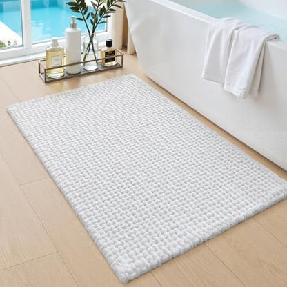 DEXI Chenille Bath Mat 36x24, Soft Absorbent Bathroom Rugs, White