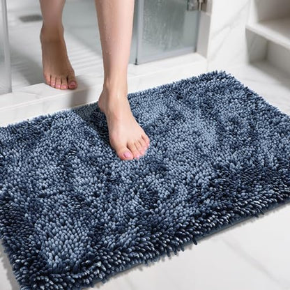 Yimobra Large Bathroom Rug Non Slip 36x24 Inch, Extra Thick Soft Absorbent Chenille Bath Mat, Machine Washable Bath Rugs for Bathroom Floor, Tub and Shower, Home Decor Accessories, Light Blue