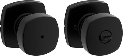 Kwikset Arroyo Interior Privacy Door Knob, Matte Black Modern Bedroom and Bathroom Door Handle with Lock, Contemporary Keyless Push-Button Locking Doorknob
