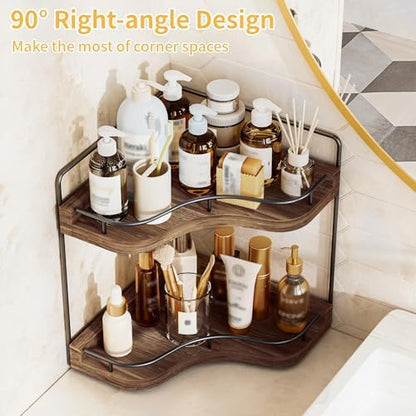 2-Tier Corner Bathroom Counter Organizer, Larger, Dark Brown