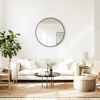 Round Wall Mirror 20 inch, Circle Mirror, Matte Black Metal Frame