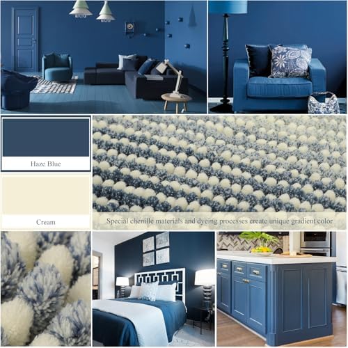 BSICPRO Bathroom Rugs, 17x24 Chenille Bath Mats, Haze Blue