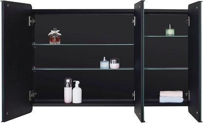 Bathroom Mirror Medicine Cabinet with Round Corner Framed Door 36 x 26 inch, Black，Recessed or Surface Mount, with Adjustable Glass Shelves