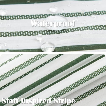 jinchan Small Stall Shower Curtain 36x72 inches Green and White Modern Farmhouse Striped Waterproof Fabric Shower Curtains for Bathroom with 7 Hooks Machine Washable