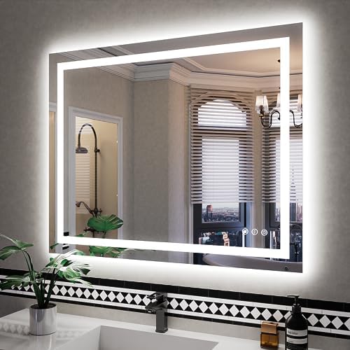 ISKM 40x32 LED Mirror for Bathroom, Front and Back Lit, Anti-Fog, Dimmable
