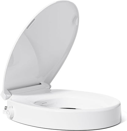 BIGCOW Raised Toilet Seat with Bidet for Seniors, Round, Adds 3 Inches | Non-Electric Bidet,Soft Close, Adjustable Water Pressure,Stainless Steel Inlet