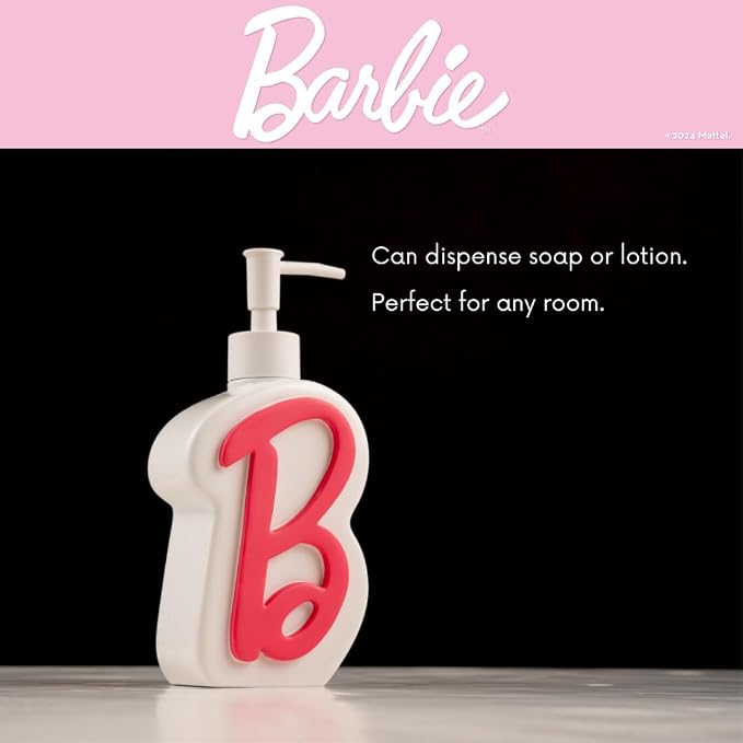 Barbie Pink B Monogram Soap/Lotion/Hand Sanitizer Resin Pump Dispenser, 11.69 Ounces, (Officially Licensed Product) by Franco