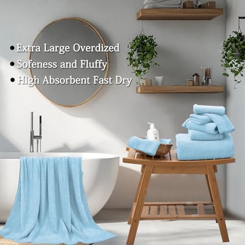 Hailea Extra Large Bath Towels Set 35x70 Inches - Blue Luxury 600 GSM Oversized Bath Sheet Towel,Ultra Soft Microfiber - Quick Dry,Highly Absorbent Shower Towels Spa Hotel Bathroom Towel Set (4-Pack)