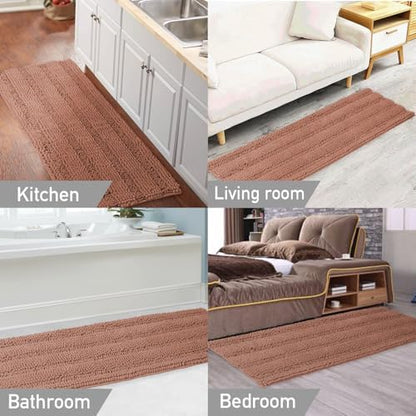 Turquoize Bathroom Runner Rug 20"x59", Soft Absorbent Chenille Bath Rug