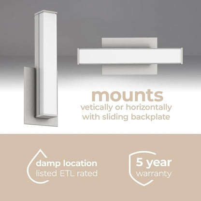 Edge Advantage 36in LED Bathroom Vanity and Wall Light 35W 3,200 Lumens 5-CCT Selectable 2700-3000-3500-4000-5000K in Brushed Nickel with Adjustable Backplate