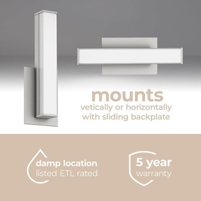 Edge Advantage 24in LED Bathroom Vanity and Wall Light 24W 2,050 Lumens 5-CCT Selectable 2700-3000-3500-4000-5000K in Brushed Nickel with Adjustable Backplate