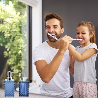 2 PCS Bathroom Accessory Set, Blue Soap Dispenser and Toothbrush Holder