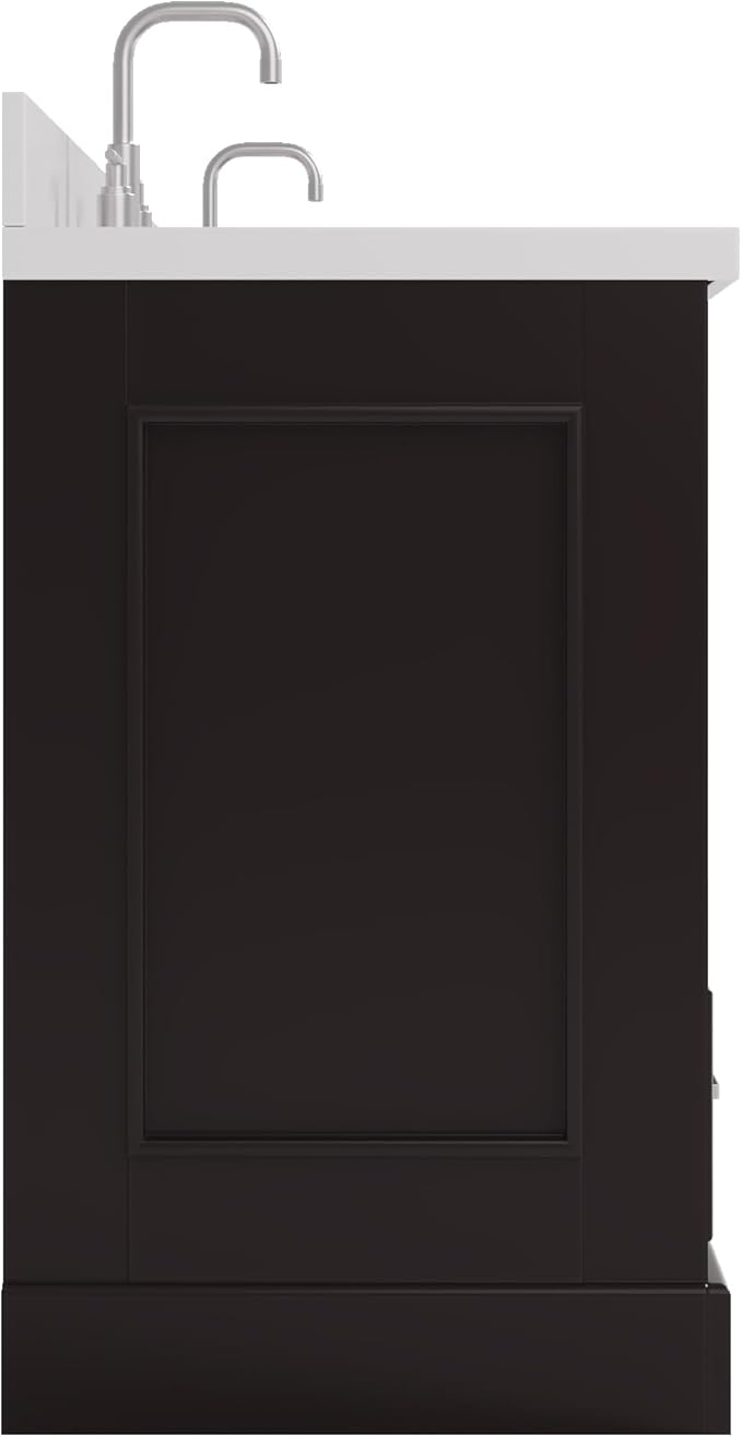 ARIEL Stafford 84-inch Bathroom Vanity with Sink,Solid Wood, 1.5in Pure White Quartz Countertop & Backsplash, Double Oval Porcelain Sink, 4 Soft Closing Doors, 5 Dovetail Drawers, Espresso