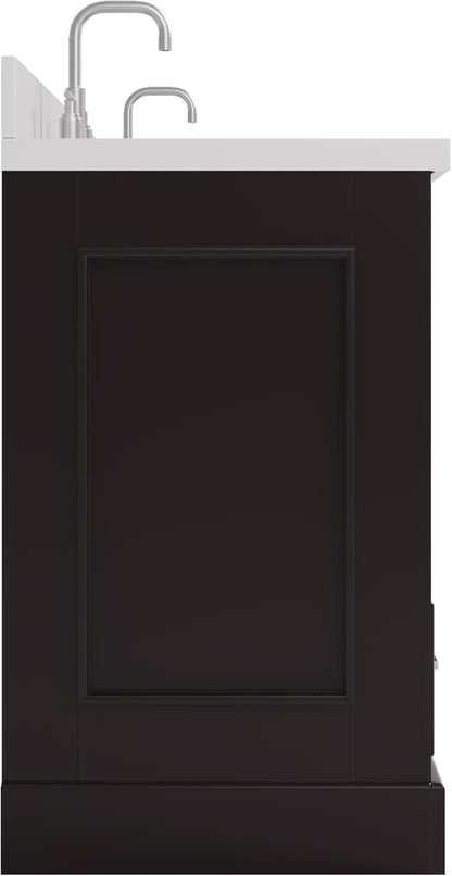 ARIEL Stafford 84-inch Bathroom Vanity with Sink,Solid Wood, 1.5in Pure White Quartz Countertop & Backsplash, Double Rectangular Porcelain Sink, 4 Soft Closing Doors, 5 Dovetail Drawers, Espresso
