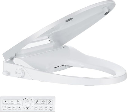 Bidet Toilet Seat Elongated, Electric, Warm Water with Air Dryer, Heated Seat, Front and Rear Wash, LED Nightlight, Wireless Remote, White, Y101