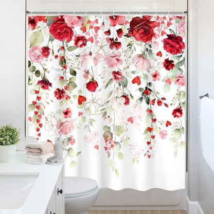 Mother Day Women Red Pink Rose Bathroom Shower Curtain Set