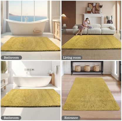 Yeaban Chenille Mustard Bathroom Rug 36"x60",Non-Slip Rubber Backing