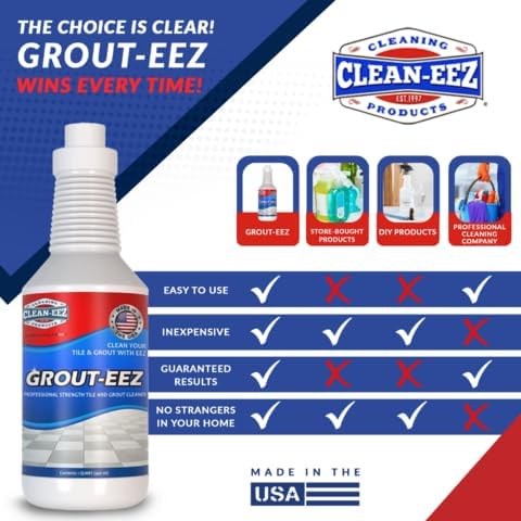 Clean-eez Grout Cleaner 4 Pack with Stand-Up Brush Attachment - Stain Remover Heavy-Duty Scrubber - Bathroom Shower Ceramic Porcelain Tile & Grout Only - Easy Control Flip Top Cap - 32 oz.