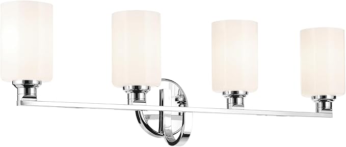 Kichler Gioe 32.25" 4-Light Vanity Light with Opal Glass in Chrome, Damp Rated, for Bathroom, Powder Room, Over a Mirror, (32.25" W x 10.5" H), 55227CH