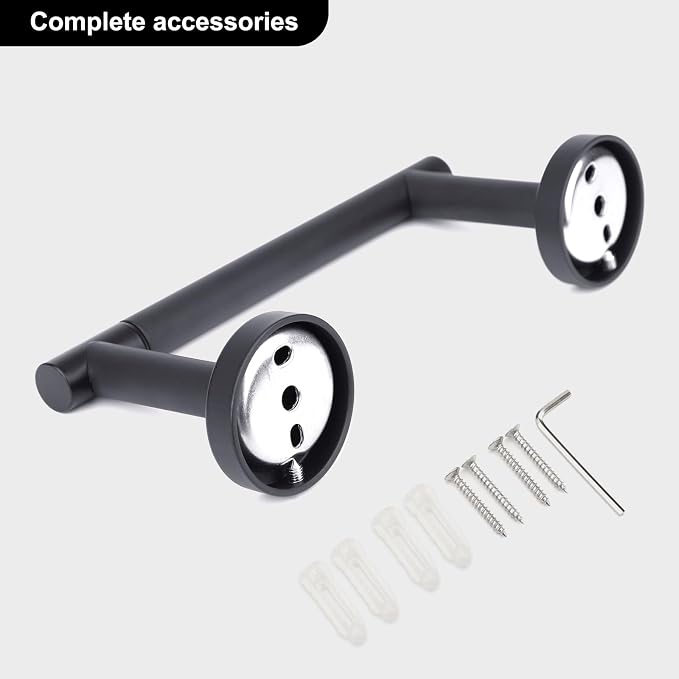 Matte Black Toilet Paper Holder Set, Stainless Steel Towel Ring, Double Post Pivoting Toilet Paper Holder and Hand Towel Holder Set for Bathroom,Bathroom Hardware Accessories Set Black