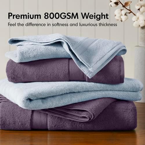 Madison Park 800GSM 100% Cotton Bathroom Bath Towel Set of 8, Purple