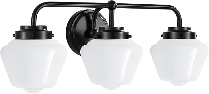 Bathroom Vanity Light Fixtures: 3-Light Black Vanity Lights for Bathroom Over Mirror, Farmhouse Wall Sconce Lighting with Frosted Milky Glass for Kitchen (Exclude Bulb)