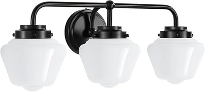 Bathroom Vanity Light Fixtures: 3-Light Black Vanity Lights for Bathroom Over Mirror, Farmhouse Wall Sconce Lighting with Frosted Milky Glass for Kitchen (Exclude Bulb)