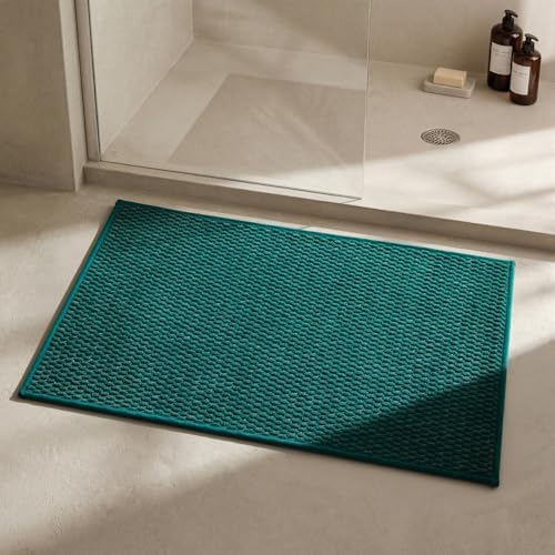 Triohero Bathroom Rugs Non Slip Washable, Super Absorbent Thin Bath Mat Quick Dry Low Pile Bathroom Rug, Dark Green 24"x36"