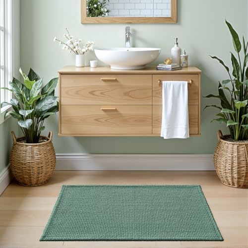 DEXI Chenille Bath Mat 32x20, Soft Absorbent Bathroom Rugs, Green