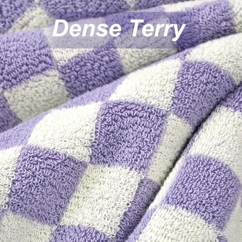 Shower Towels for Bathroom 27.5x55 Inches - Cute Checkered Towel Sets Lilac